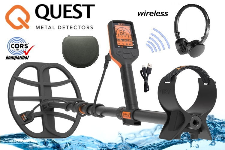 Quest X10 IDmaxX Metalldetektor mit Funkkopfhörer WireFree Lite