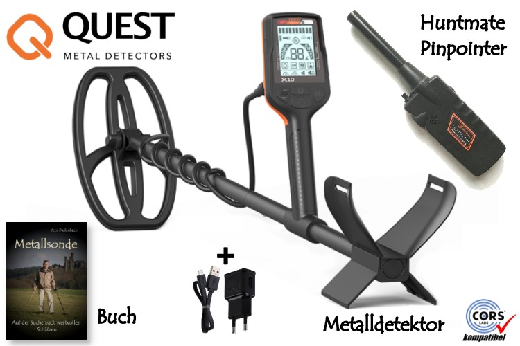Quest X10 Metalldetektor & Huntmate Pinpointer & Schatzsucherhandbuch